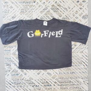 VTG Garfield Black Cropped Shirt Mesh Back Work-Out Vintage 80'S Tee One Size
